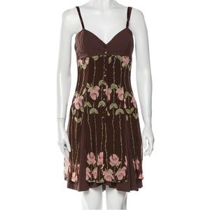 Blumarine Brown and Pink Floral Dress Early 2000’s Vintage